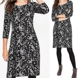 Boden Winifred Mystic Woodland Jacquard Midi Long Sleeve Dress Black Gray 12